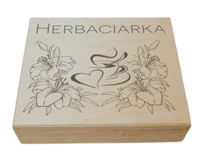 (LH9G31) Herbaciarka - Pudełko na herbatę z 9 przegrodami i grawerem