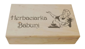 Herbaciarka Babuni - Pudełko na herbatę z 8 przegrodami i grawerem (LH8G3)