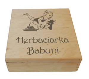 (LH4G3) Herbaciarka Babuni - Pudełko na herbatę z 4 przegrodami i grawerem