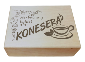 Herbaciany bukiet dla KONESERA - Pudełko na herbatę z 6 przegrodami i grawerem (LH6G-32)