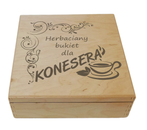 (LH4G32) Herbaciany bukiet dla KONESERA - Pudełko na herbatę z 4 przegrodami i grawerem