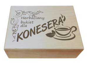 (LH6G32) Herbaciany bukiet dla KONESERA - Pudełko na herbatę z 6 przegrodami i grawerem