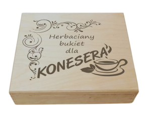 (LH9G32) Herbaciany bukiet dla konesera - Pudełko na herbatę z 9 przegrodami i grawerem