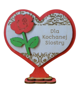(P681W15) Dla Siostry - serce stojak z różą
