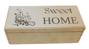 (LH3G7) Sweet Home - Pudełko na herbatę z 3 przegrodami i grawerem