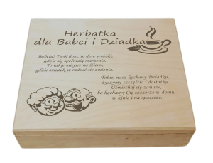 Herbatka dla Babci i Dziadka - Pudełko na herbatę z 9 przegrodami i grawerem (LH9G50)