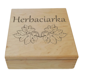 (LH4G5) Herbaciarka - Pudełko na herbatę z 4 przegrodami i ozdobnym grawerem