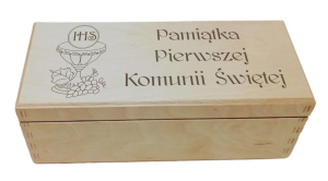 Pamiątka Pierwszej Komunii Świętej - Pudełko na herbatę z 3 przegrodami i grawerem (LH3G52)