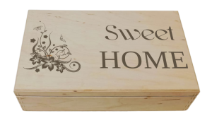 (LH8G7) Sweet HOME - Pudełko na herbatę z 8 przegrodami i grawerem