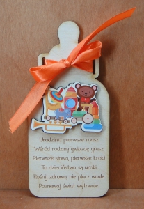Pierwsze urodziny dziecka - Zawieszka butelka z życzeniami (P1309W3)