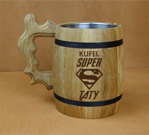 Super Tata - kufel drewniany z grawerem  (P980W2)