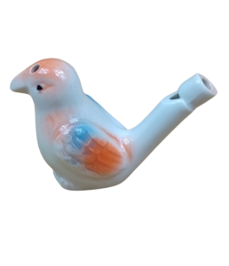 (P895W14) Gwizdek ceramiczny brązowo-niebieski ptaszek