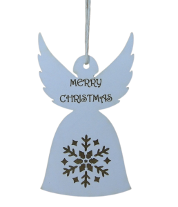 Aniołek Zawieszka świąteczna biała grawerowana dwustronnie (P1088W3)